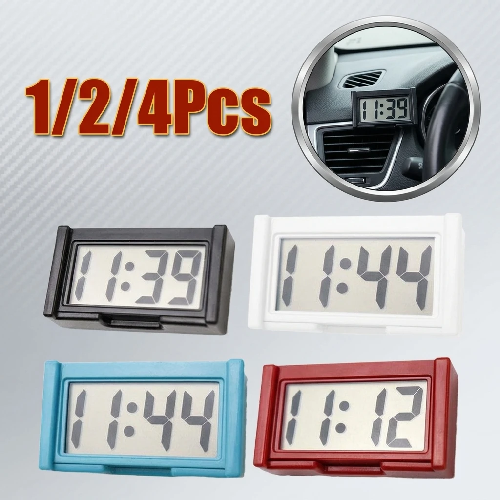 1/2/4Pcs Mini Digital Clock Large Screen Car Dashboard Electronic Clock Self-adhesive Mini Clock Car Clock For Truck Dashboard