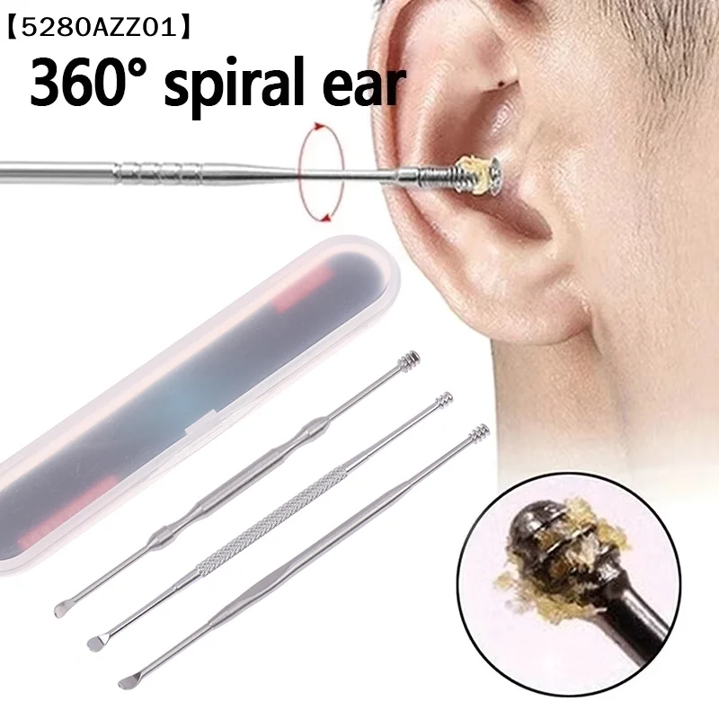 1/3Pcs Double Head Ear Wax Removal Cleaner Earwax Remover 360° Cleaning Ear Pick Stainless Steel Ear Care Tools