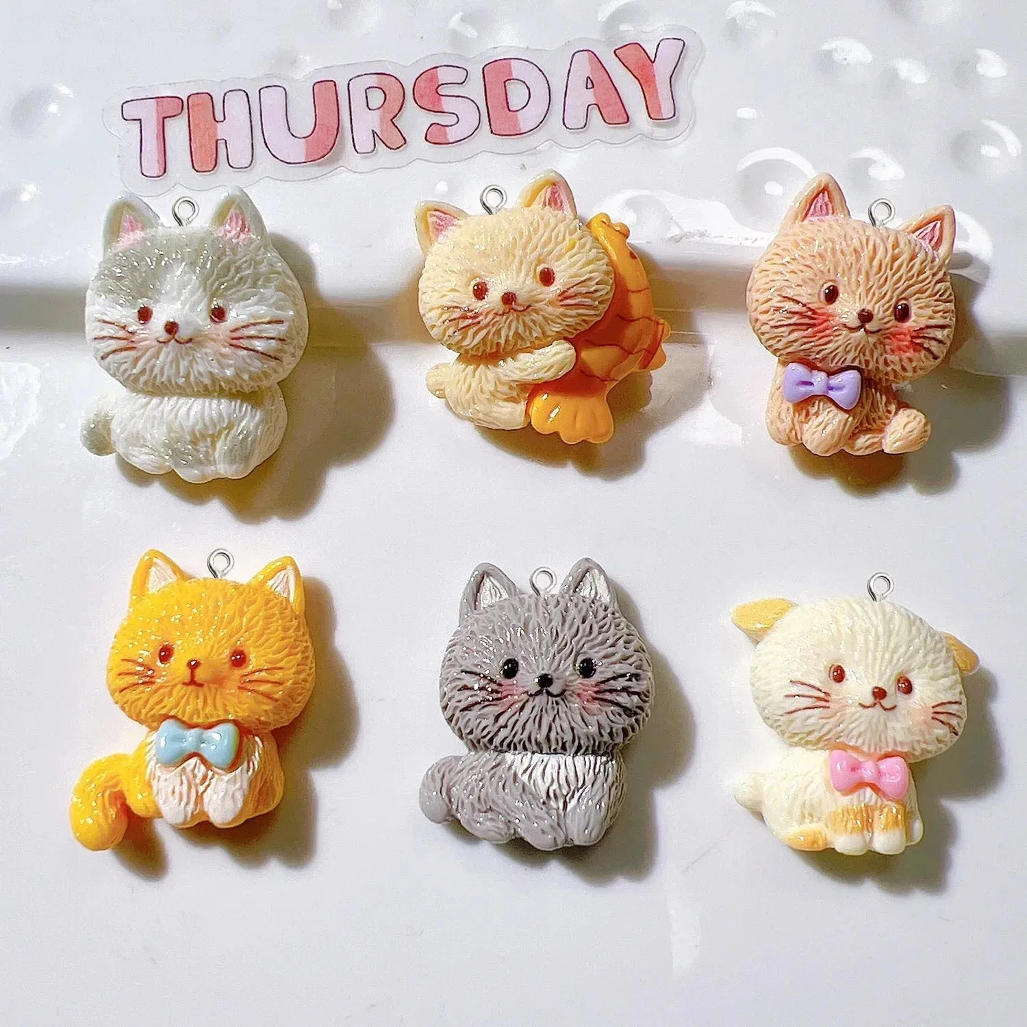 10Pcs Small Cute Cat Resin Pendants Bulk Charms DIY Jewelry Materials for Earring Bracelet Keychain Decor Hook Findings