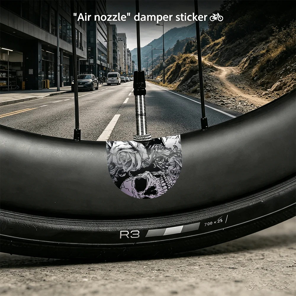 1Set Black White Skull & Rose Bike Valve Stickers, Waterproof Removable Vinyl Decals for Mountain Road Bike Wheels