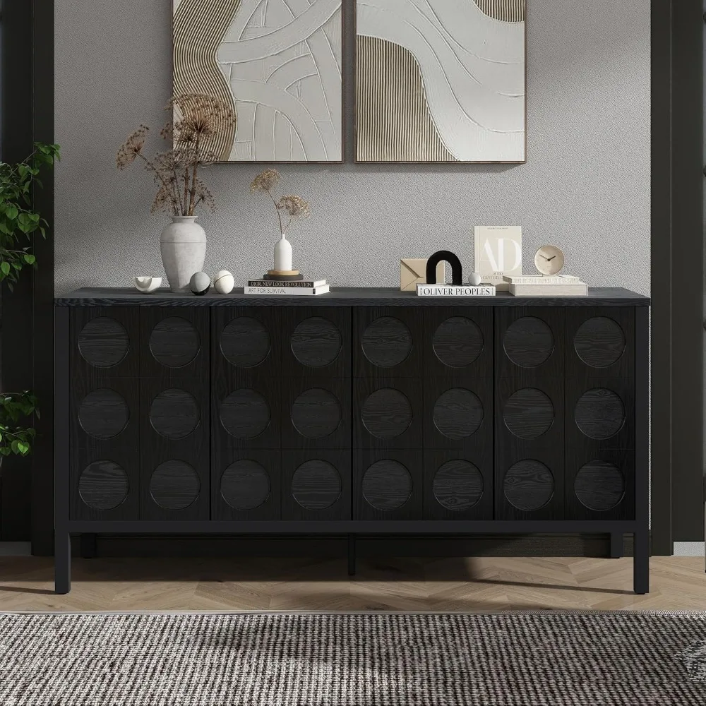 

Rebound Devices Geometric Storage Sideboard – Unique Wooden Cabinet with Circle Door Design for Living Room, Entryway & Study (B