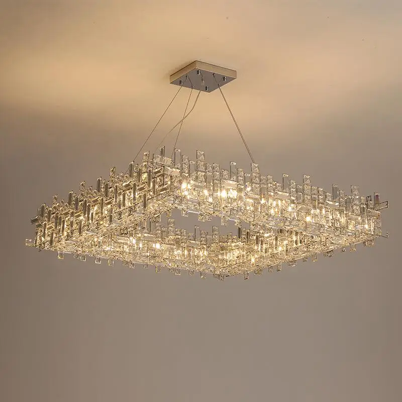 

Luxury hollowed out crystal chandelier living room lighting square villa French restaurant designer new decorative lights