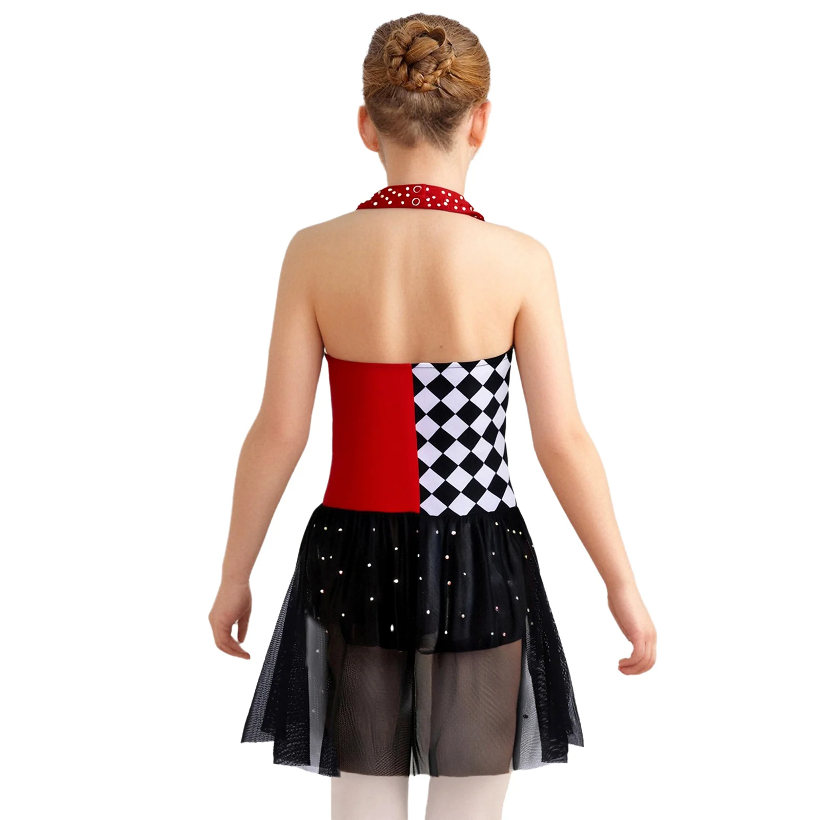 Halloween-clownkostuum voor meisjes - Sparkly harlekijnpakje met staartrok en ruches voor toneelvoorstellingen en dansfeesten