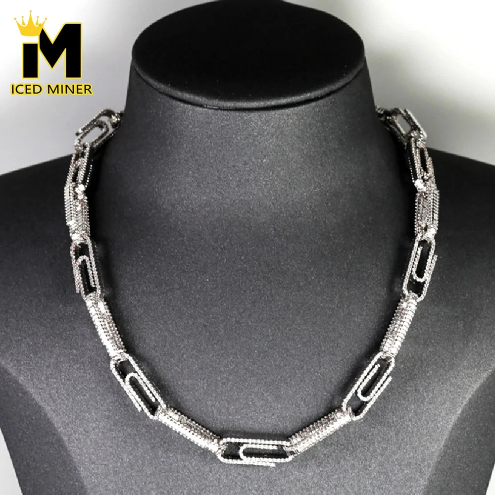 Icedminer 12mm Paper Clip Chain Iced Out Link Chain Necklaces for Men Women Brass Bling Zircon Hip Hop Jewelry Free Shipping