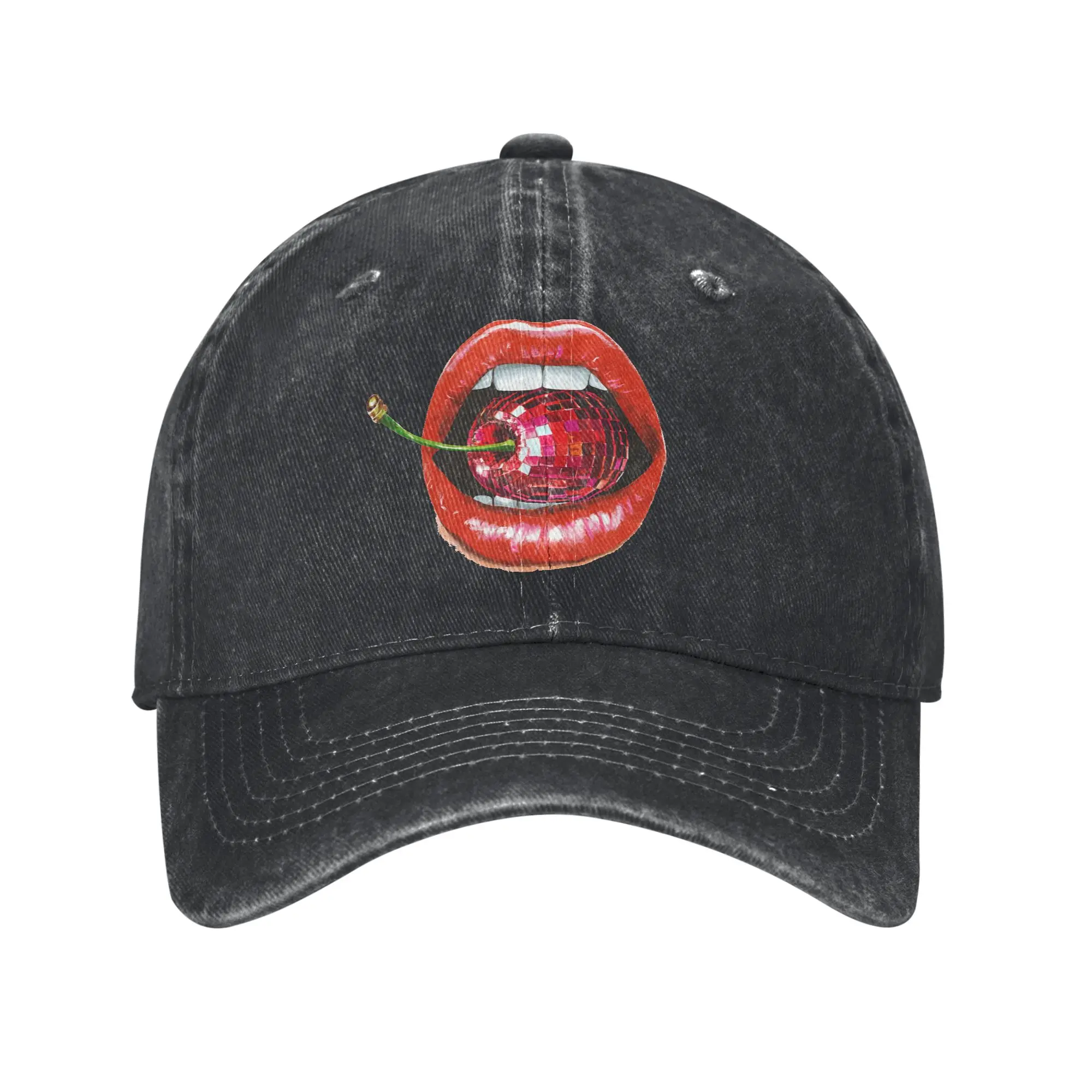 Disco Ball Kissing Lips Sun Baseball Cap Street Style Unisex-Teens Washed Trucker Hat Hot Sale Design Outdoor Sport Snapback Cap