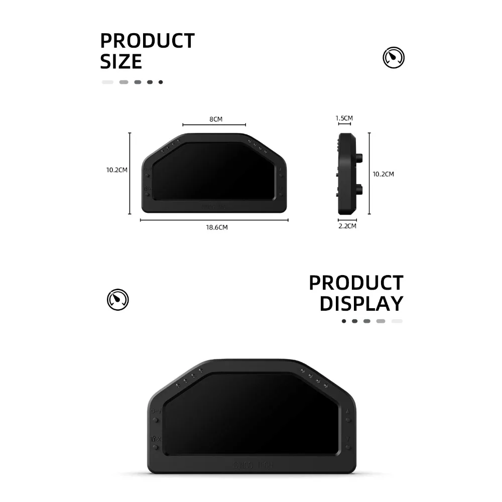 Racing Display LCD Screen Gauge with RPM Speed Water Temperature Oil Temperature Voltage AIR/FUEL RATIO 7 Color Backlight