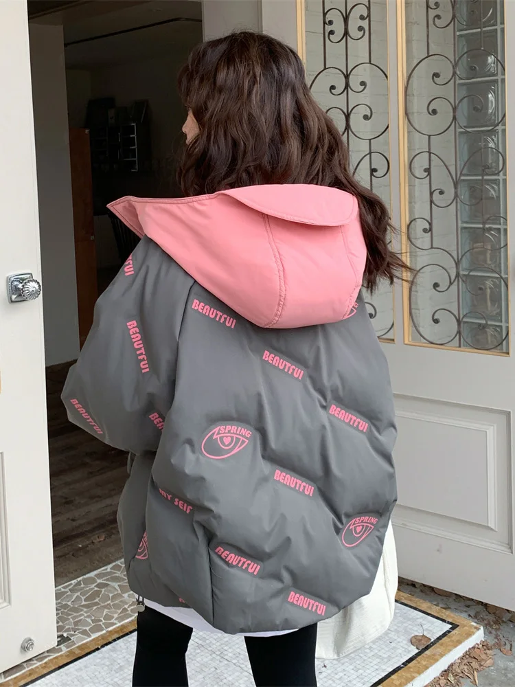 

Fashionable Grey Pink Cotton Jacket Women's Winter 2026 New Style Parka Trendy Beautiful Stylish Cotton Coat Zipper Closure