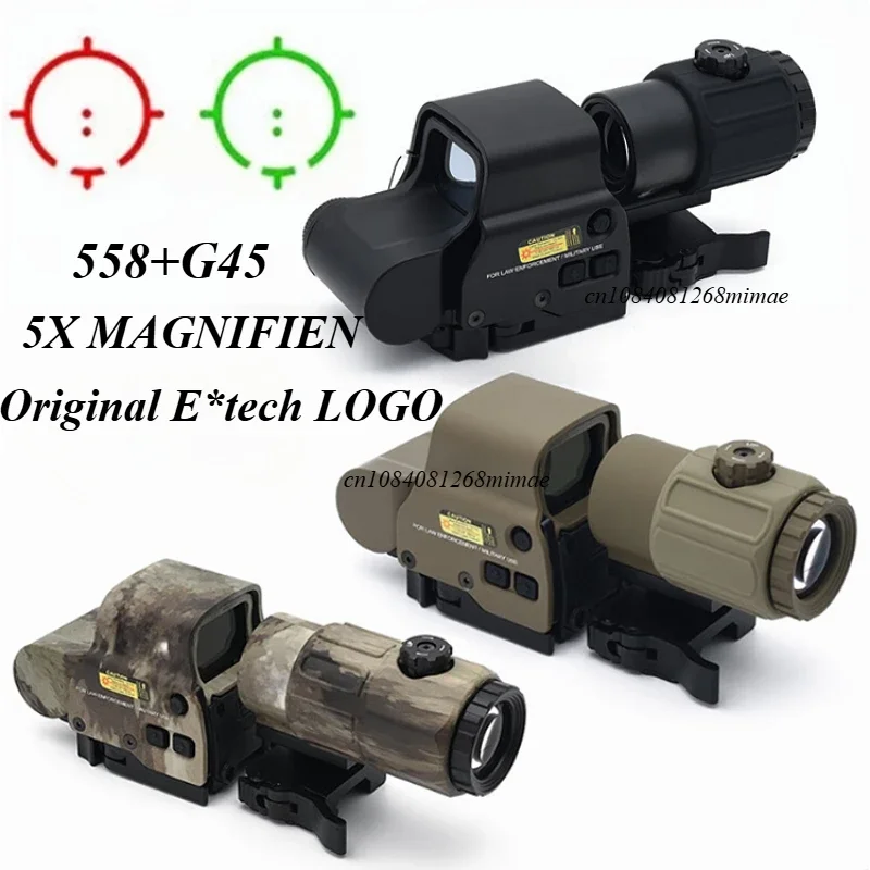 E/otech 558 Holographic Collimator Red Dot Sight G45 5X Magnifier Airsfot Hunting Gear W/20mm Rail Mounts & QD Lever