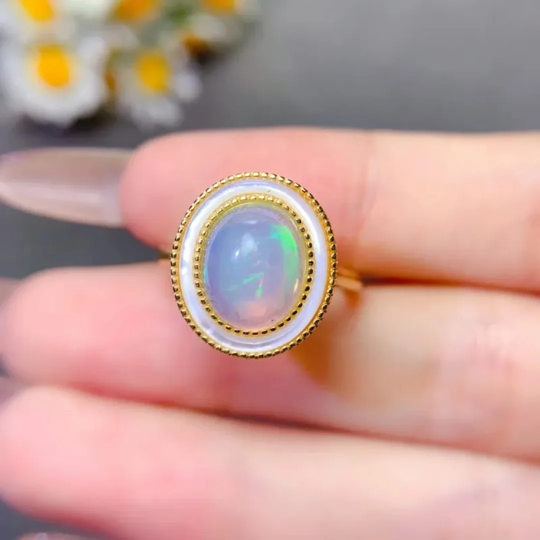 8X10MM Natural Big Opal for Office Women Daily Wear  Wedding Rings for Women  925 Sterling Silver Ring