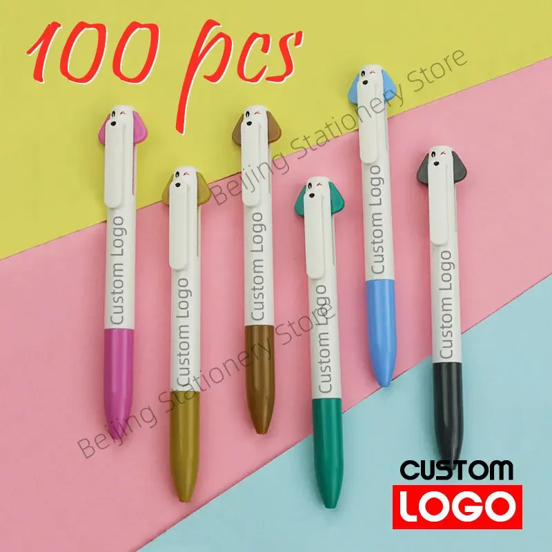 

100pcs Customizable Plastic Dog Pens with Dual Ink and Promotional Advertising Custom Logo push action pen Ballpoint Pens Cute