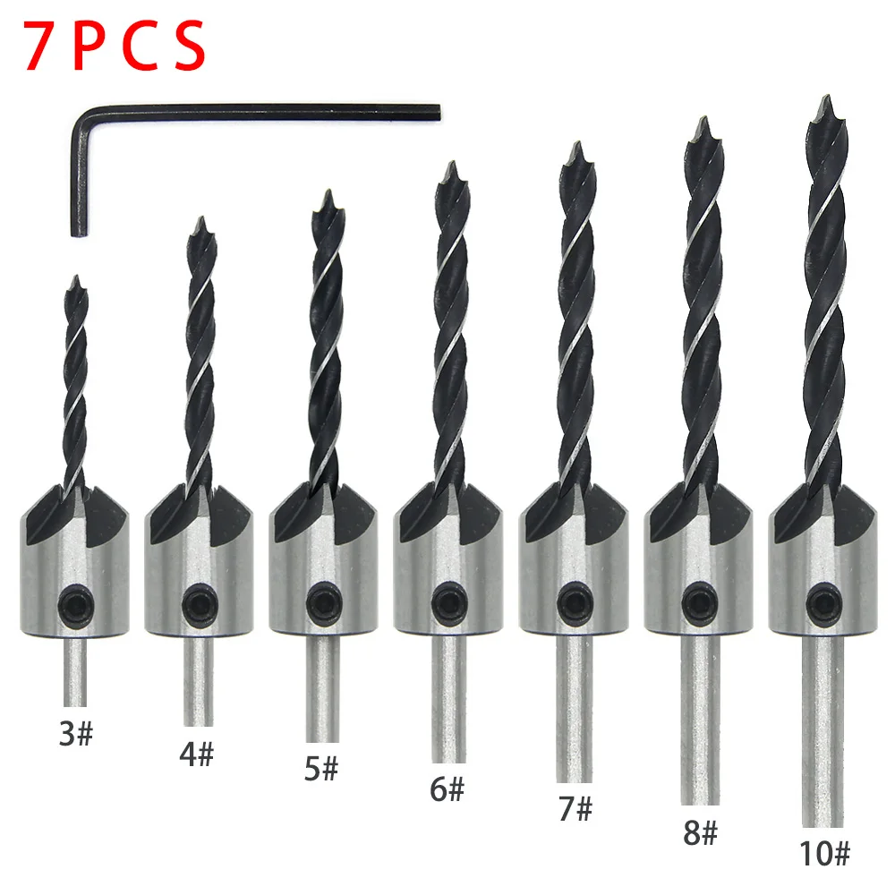 Veemoon 3-Piece Hexagonal Countersink Drill Bit Set – High-Speed Steel, Rustproof Chamfering Tool – 5-Flute Design For Fast Debris Discharge – For PVC, Wood, Plastic, And Plywood