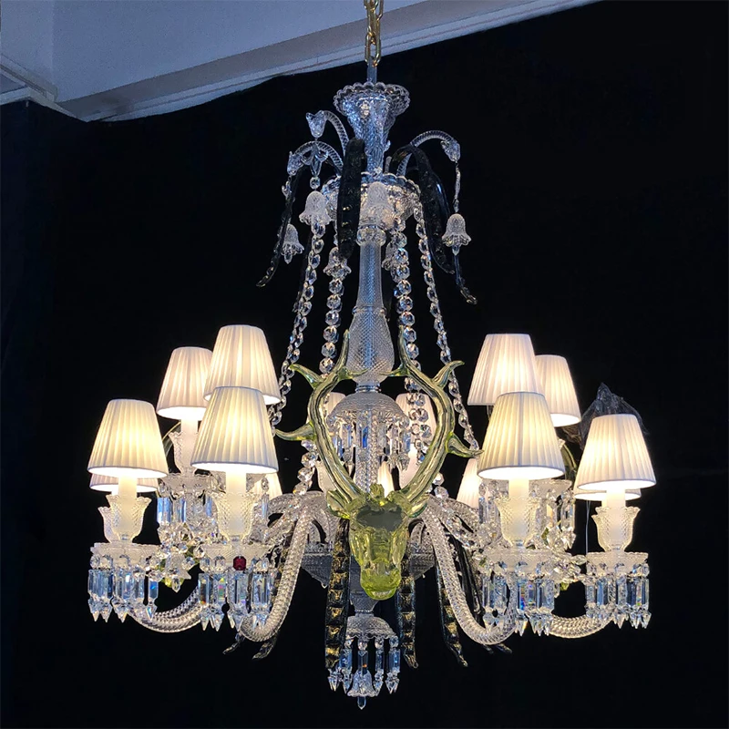 European Luxury  Villa Living Room Dining Room K9 Crystal Chandelier Traditional Hotel Hall Bedroom Fabric Pendant Lamp