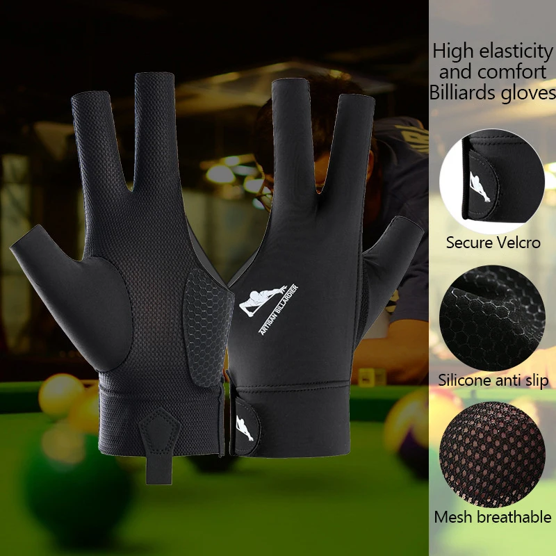 Billiards Glove Left Hand Three Finger Billiard Glove Non Slip Stickers Elasticity Billiard Training Gloves Accessories