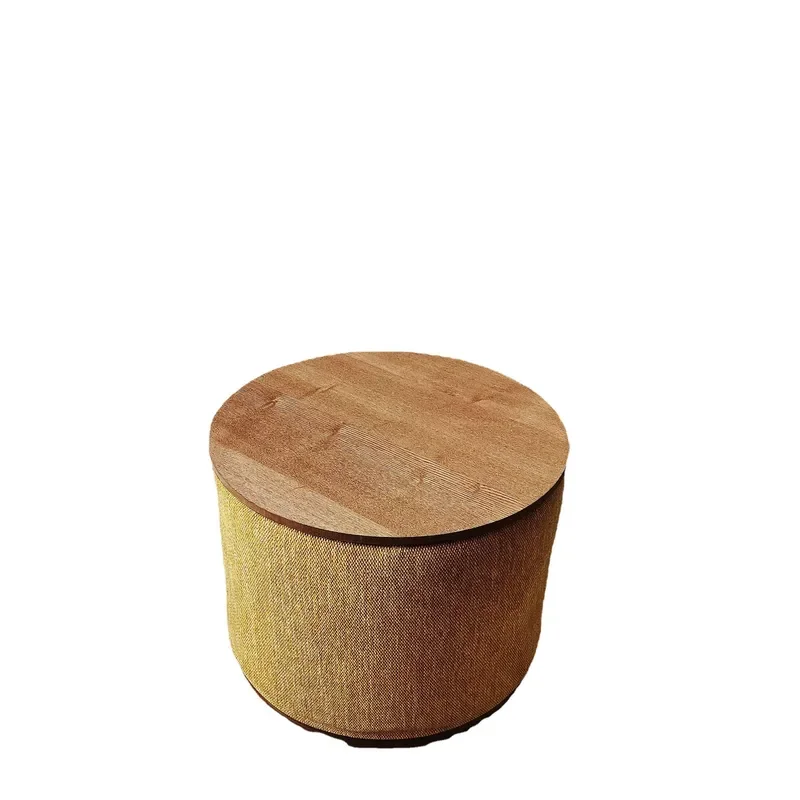 Nordic Round Fabric Stool Solid Wood Frame Soft Upholstered Storage Ottoman Shoe Changing Bench for Living Room Entryway