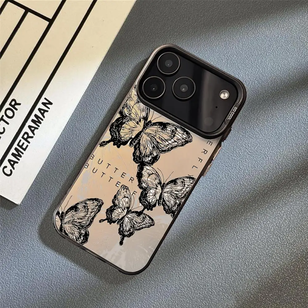 ريترو الأسود فراشة الأزياء حالة الهاتف آيفون 17 16 15 14 13 12 11 برو ماكس الهواء ماتي الليزر أورورا للصدمات فوندا #3