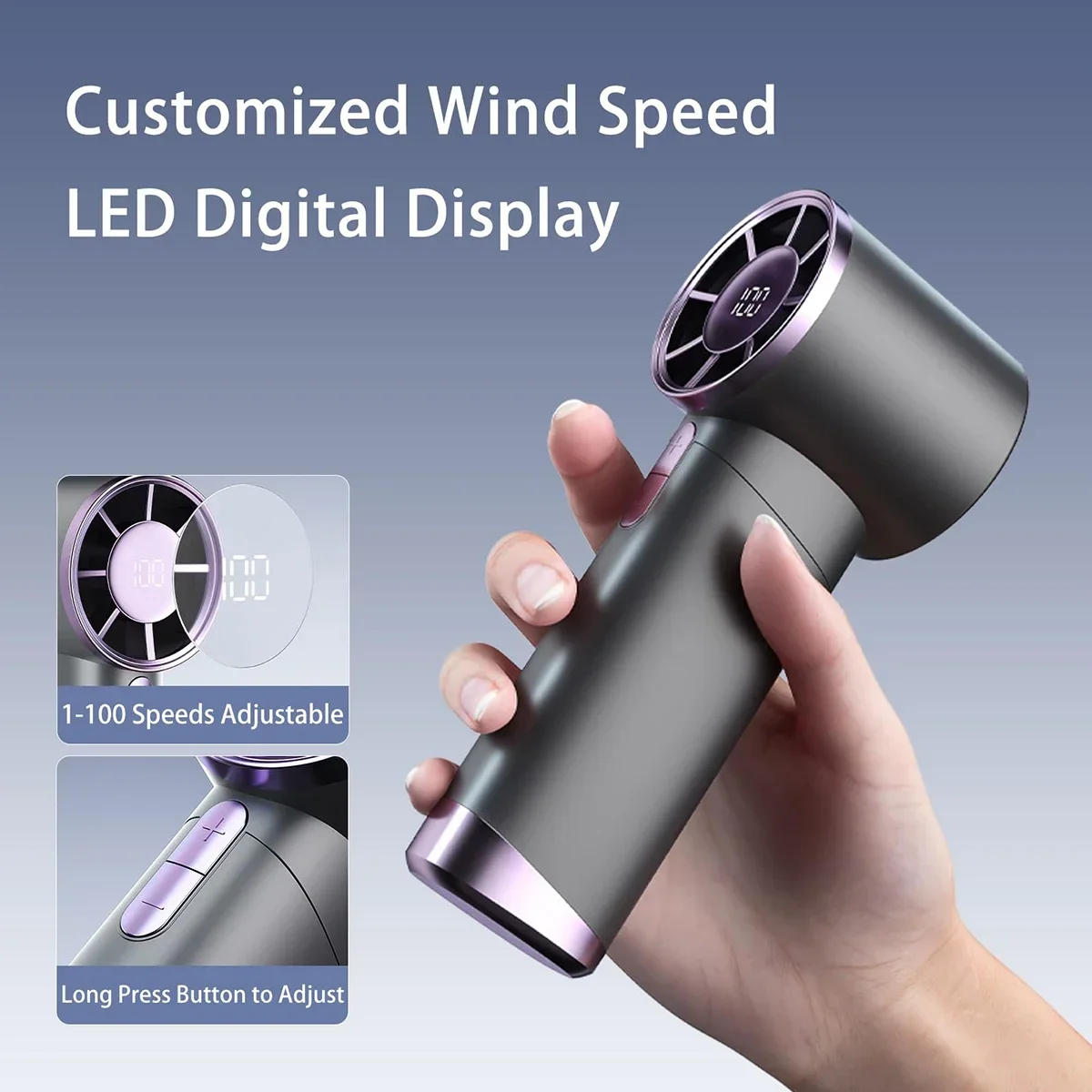 NEW Portable 5 Speeds Adjustable 1-100 Speeds High Speed Fans Super Powerful Air Duster Rechargeable Mini Usb Handheld Turbo Fan