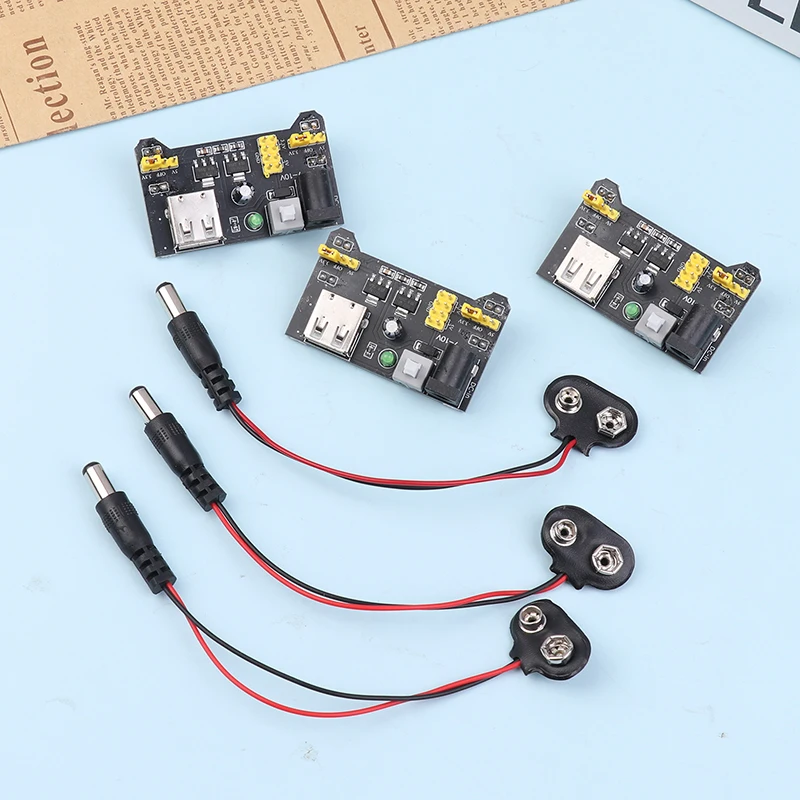 1/3Pcs MB102 Solderless Breadboard Power Supply Module 3.3V 5V With 9V Battery Clip Power Cable 2.1x 5.5mm Male DC Jack Plug
