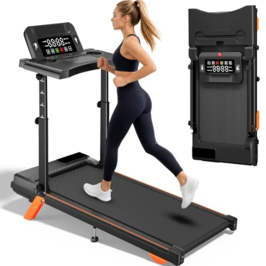 Foldable Walking Pad Treadmill for home use, ABS plastic body, black, compact design with handle bar and 12 incline