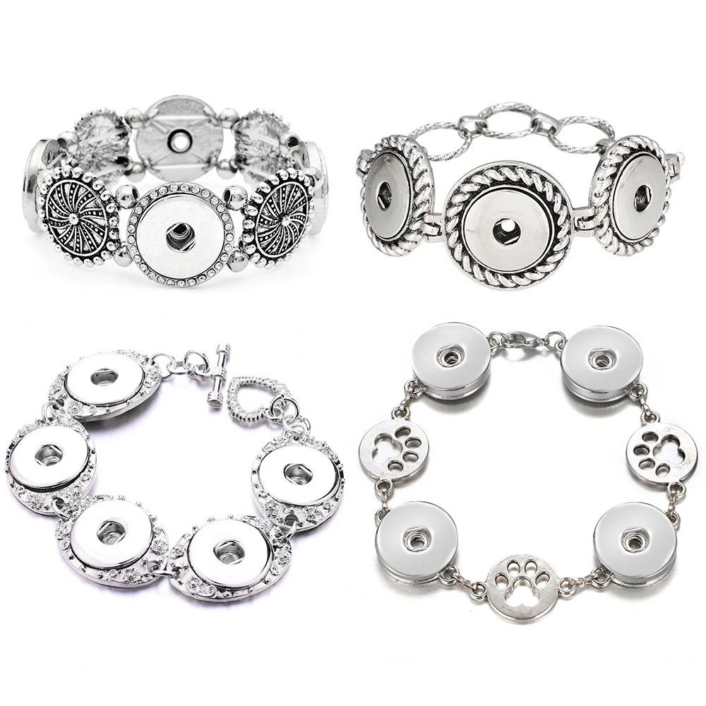 Fashion 5 buttons Rotating pattern Footprints charms metal snap bracelet bangle fit 18mm snap buttons DIY jewerly