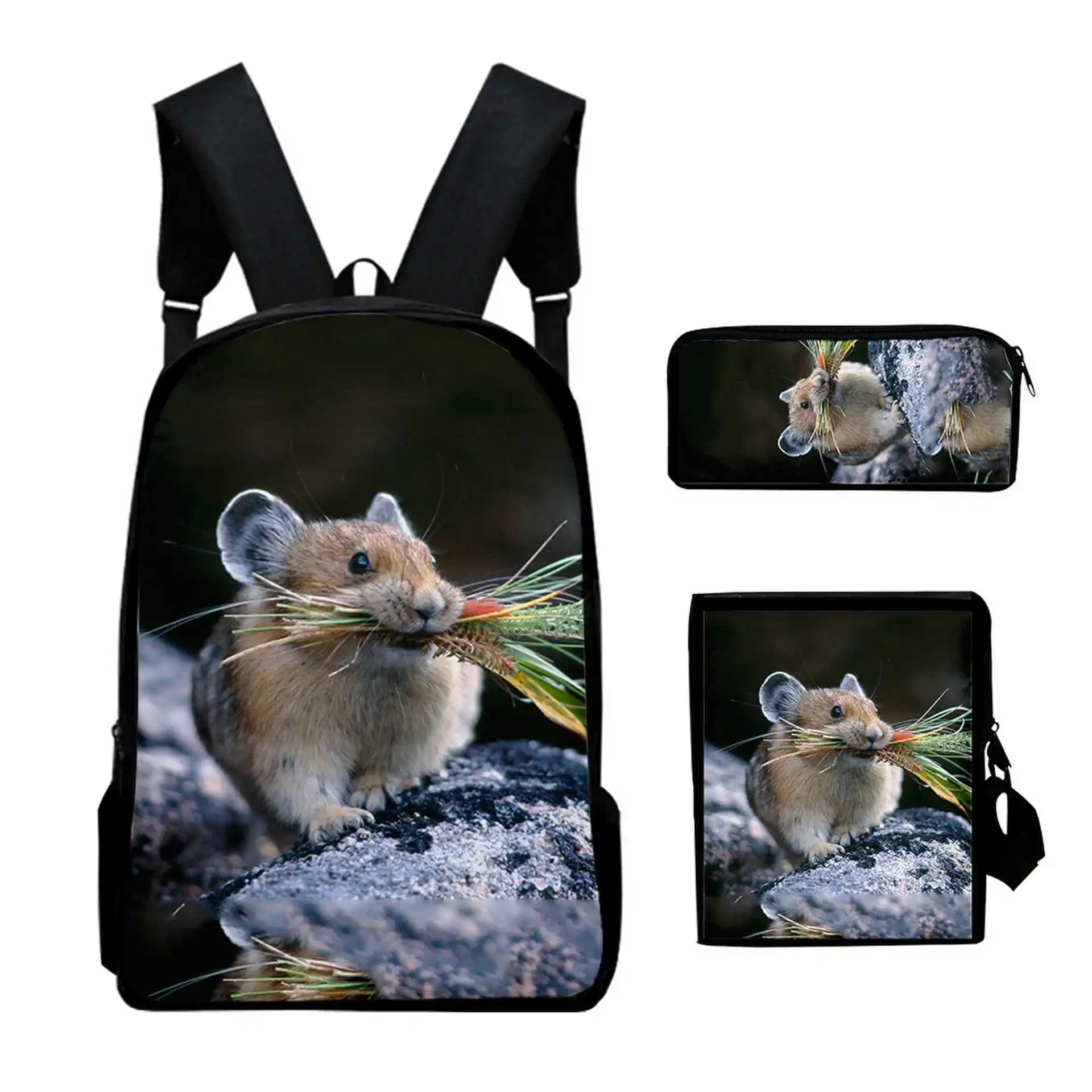 Trendy Popular Funny mouse 3D Print 3pcs/Set pupil School Bags Laptop Daypack Backpack Inclined shoulder bag Pencil Case