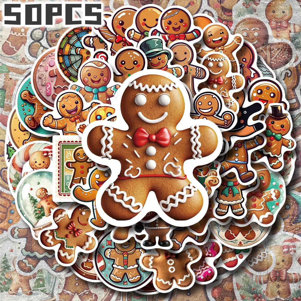 

50pcs cute Gingerbread Man themed non-repeating stickers for holiday gift party decors Back to school Class reward Birthday gift