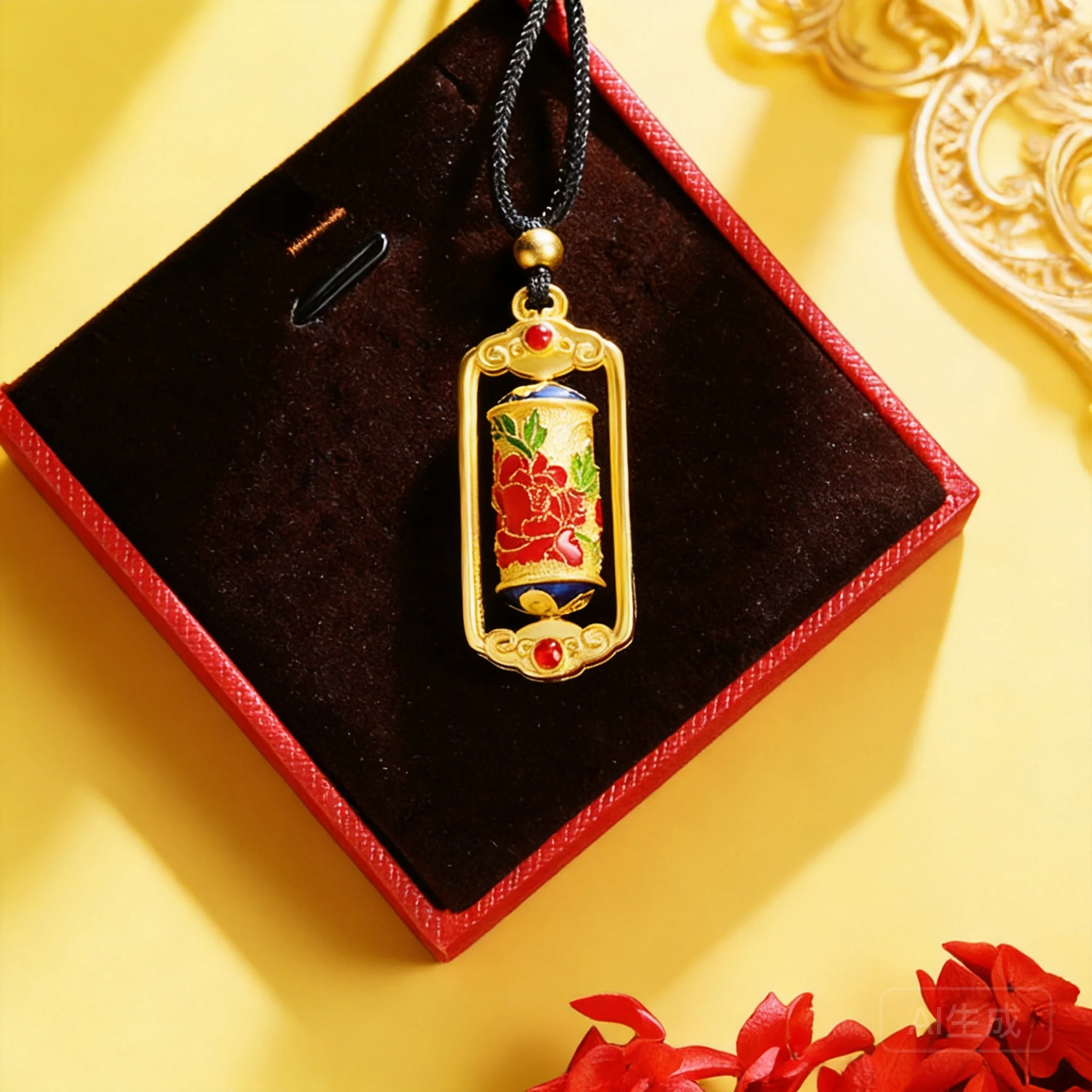 

Prayer Wheel Necklace For Women 2026 Chinese Style Gold Plated Peony Pattern Micro Inlaid Colorful Enamel Vintage 3D Pattern Ret