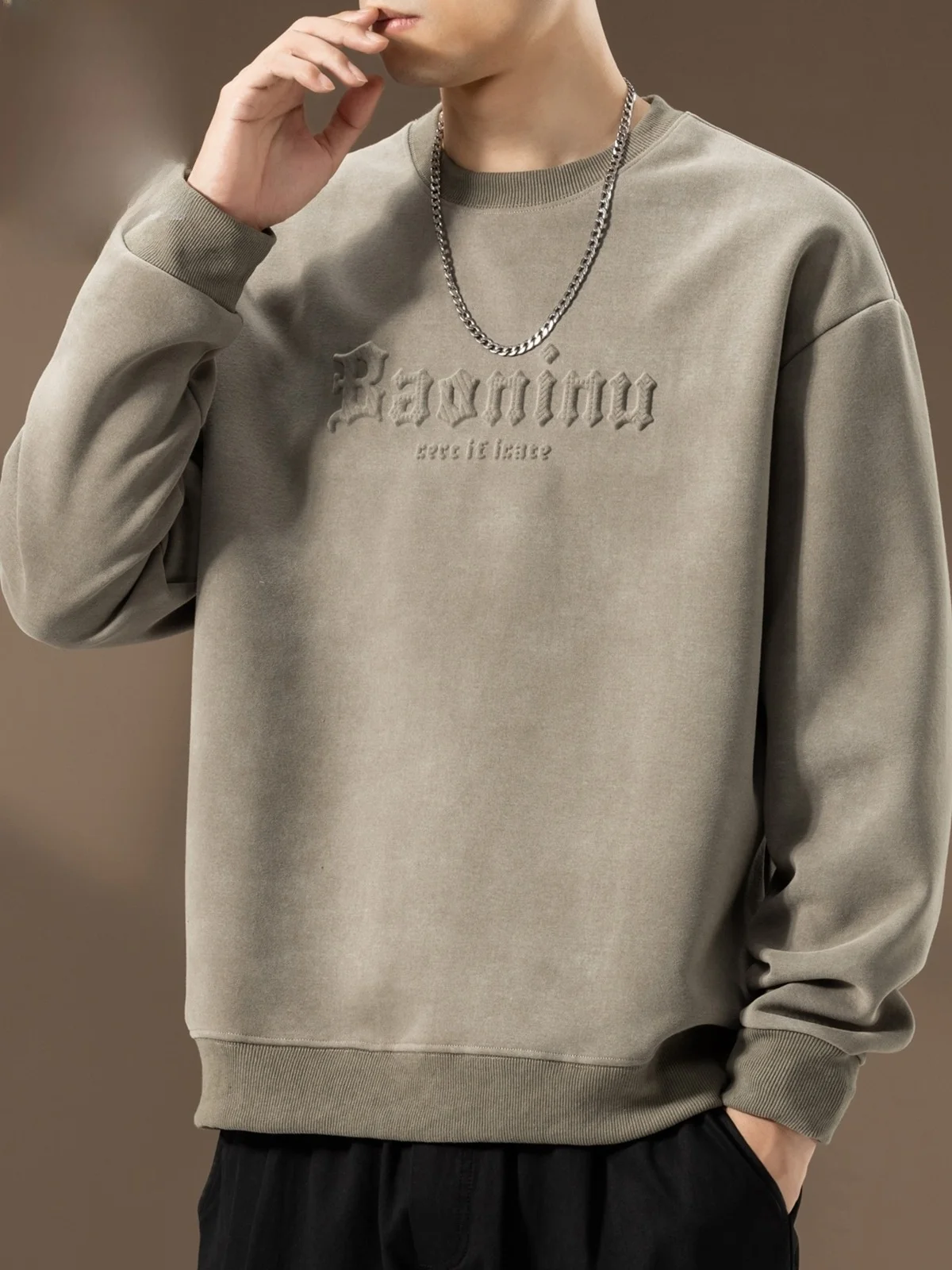 

Мужской свитшот с круглым вырезом и длинными рукавами, повседневный топ, модный, универсальный, осень 2025, новинка, удобный, из хлопка и полиэстера