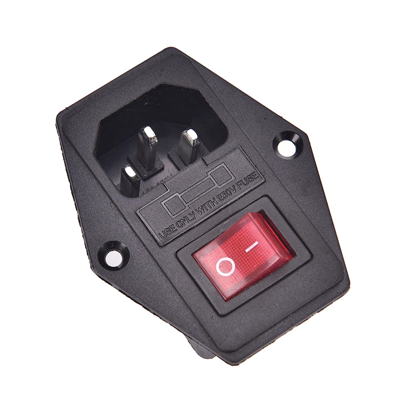 IEC 320 C14 AC Inlet Power Plug Socket 250V 10A Fuse Red Lamp Rocker Switch 3 Pin Electrical Male Female Connector