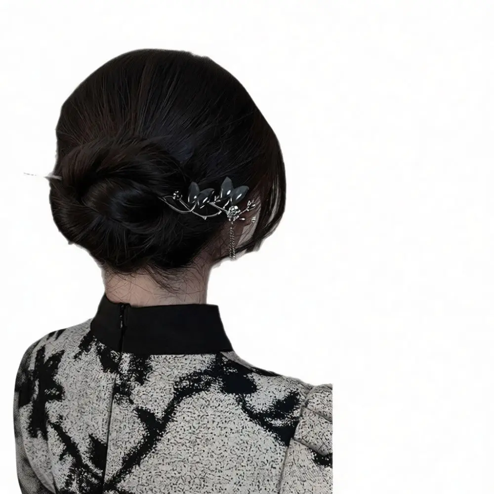 Artistic Black Butterfly Tassel Hairpin Chinese Retro Metal Headwear Elegant Ornament For Hanfu Styling Gift For Women
