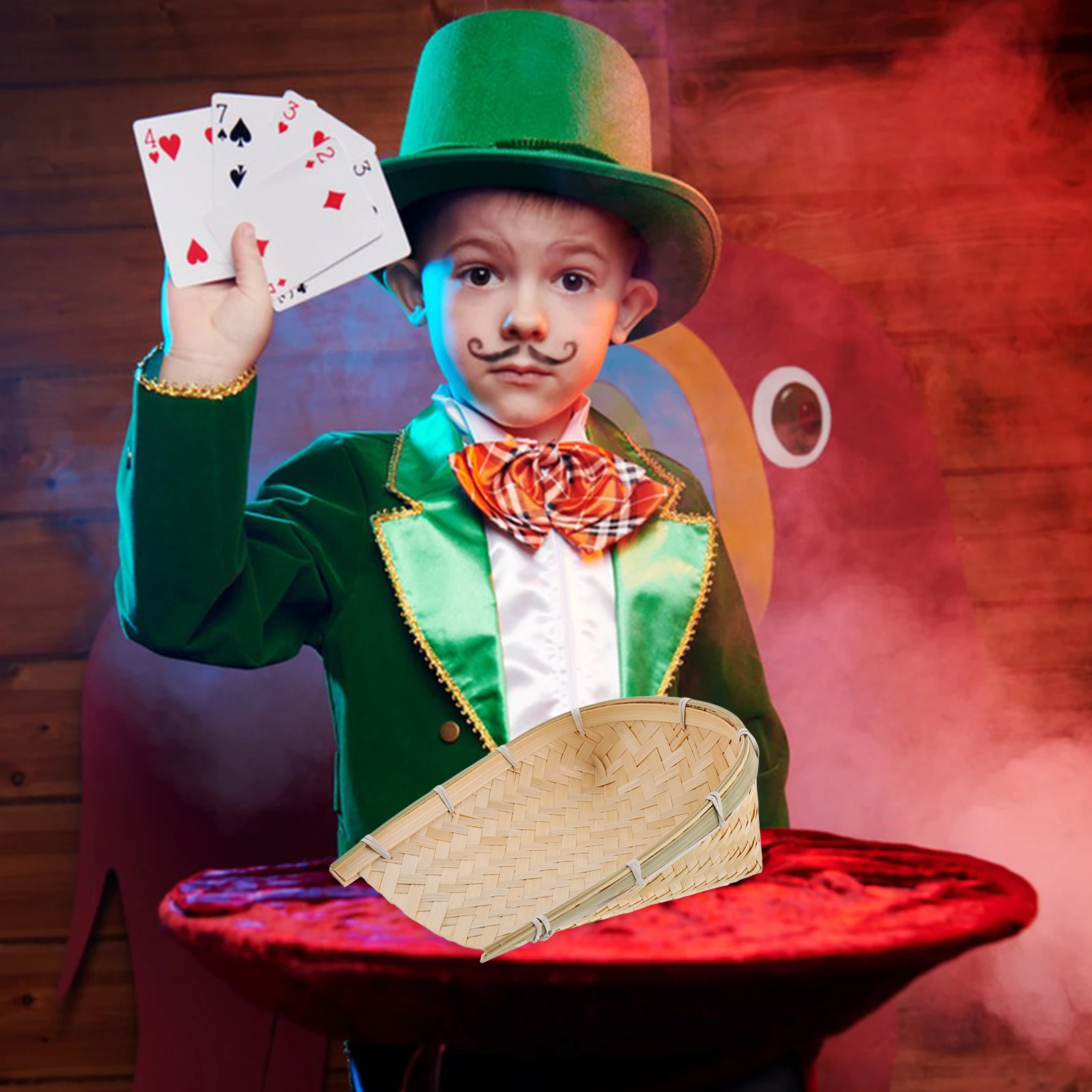 Paletta per popcorn in bambù, palette a doppio strato, strumento portatile intrecciato a mano per spettacoli di feste in famiglia