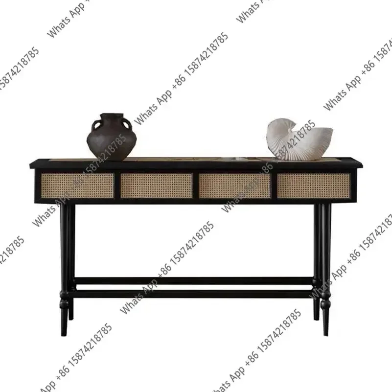 Xc N68 French Braided Rattan Entrance Table/retro Old Partition Entrance Cabinet/modern Solid Wood Sofa Side Table