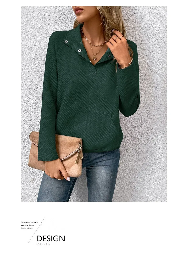 Casual Long Sleeve Hoodie Regular Fit Simple Style with Pocket Stand Collar Patchwork Lightweight Single Women Hoodie Autumn