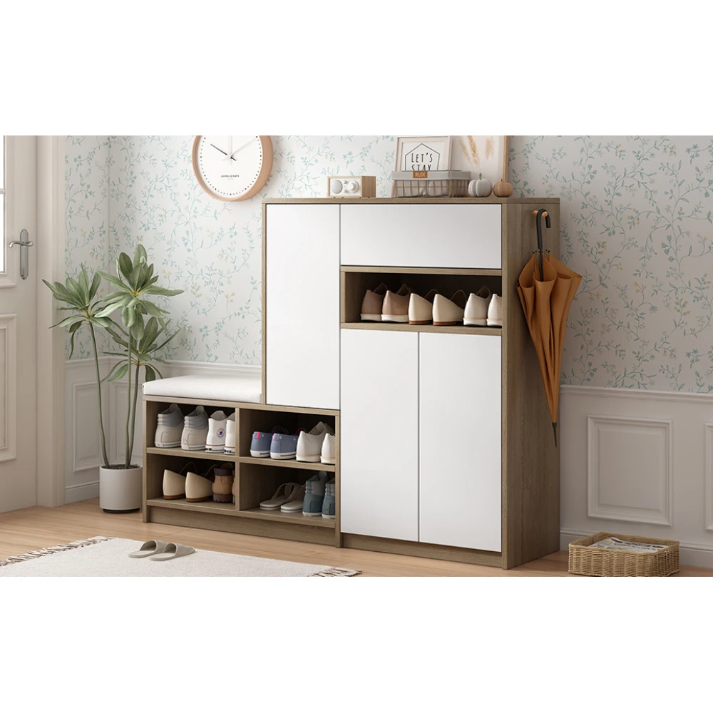 Schuhschrank, Schuhbank, Schuhregal mit gepolstertem Sitz, vielseitige Schuhaufbewahrungslösung mit Regalen für den Flur 140*35*110 cm – Detail 8