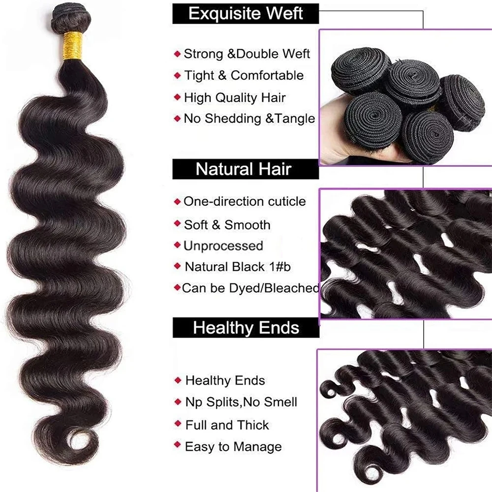 Brazilian Body Wave Human Hair Bundles 30 inch Raw Virgin Hair 2 3 4 Bundles Deal For Women Sew In quickly Weave Bundles Remy Hair Extensions image 4
