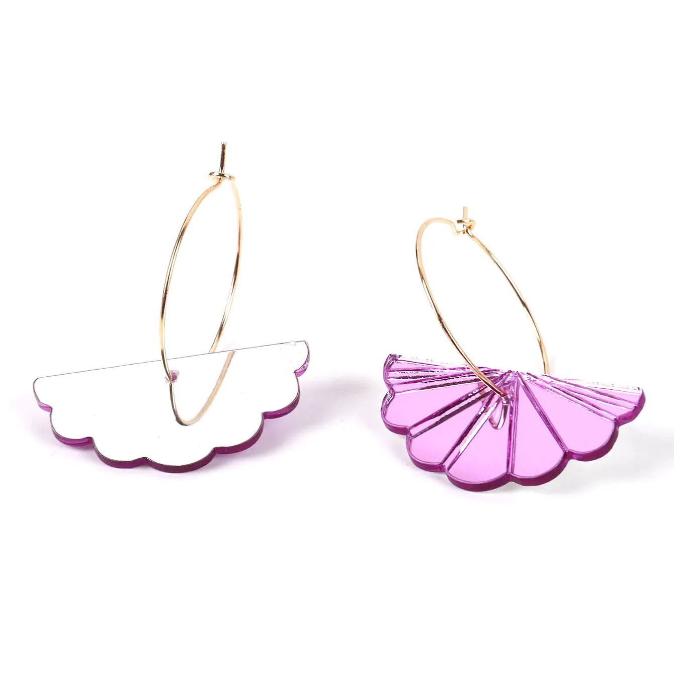 New Mirrored Fan-Shaped Acrylic Drop Earrings for Women 2023 Trending Purple Yellow Laser Geometric Dangle Earring Hoops Jewelry