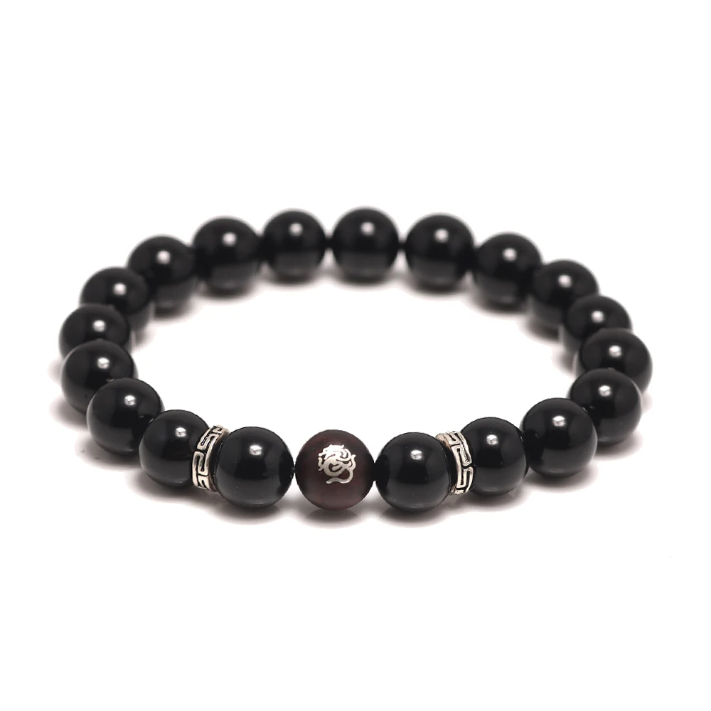 

New in Natural Black Agate and Dragon Sandalwood Beads Bracelet 925 Sterling Silver Accessories Punk Jewelry for Men Wholesale