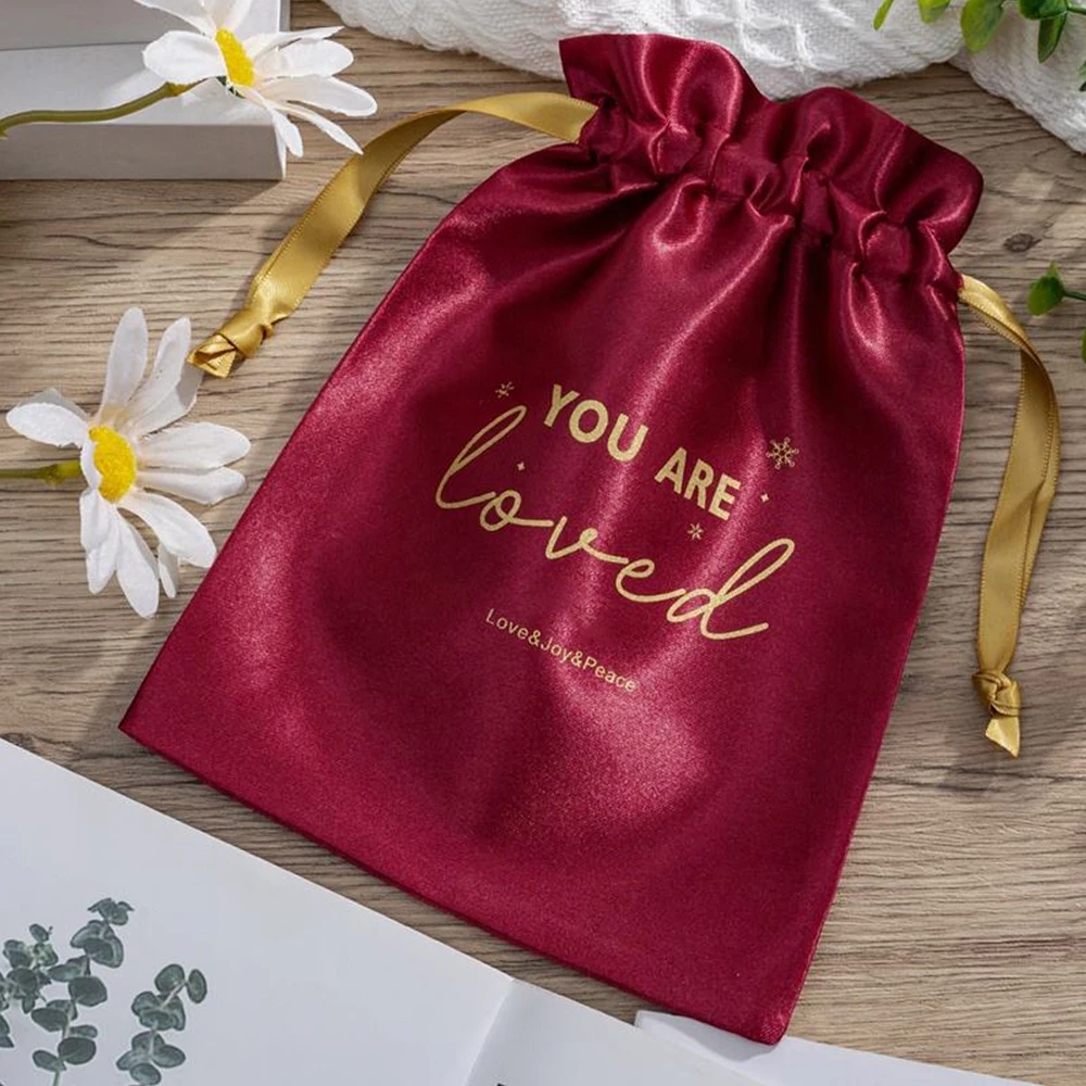 100 pezzi personalizzati in raso di seta gioielli con coulisse sacchetto regalo stampa logo sacchetto di imballaggio per anelli bomboniere ospiti sacchetti per caramelle