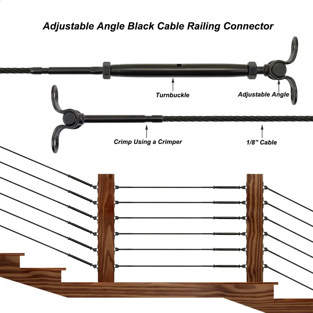 Black Cable Railing Hardware Kit for 1/8 Cable Railing System for Wood Posts Stainless Steel Swage Toggle Turnbuckle 10 Pairs