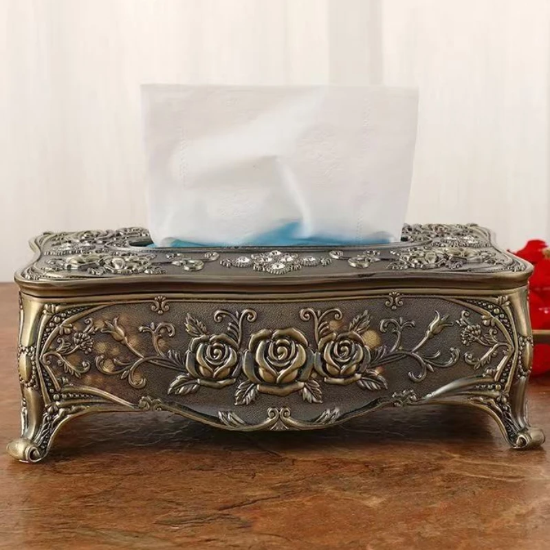 

Vintage Bronze Alloy Napkin Extraction Paper Box Toothpick Holder Living Room Napkin Dispenser Organizer Home Desktop Decorative