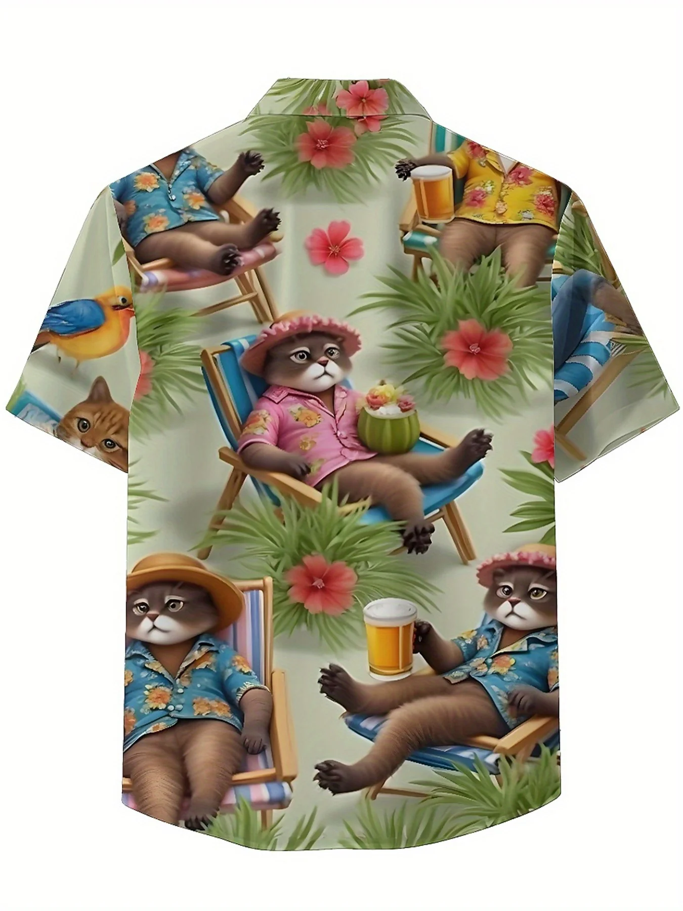 Camisas havaianas plus size masculinasTropical Cat Holiday Pattern, camisas com botões, roupas casuais unissex, tops de verão