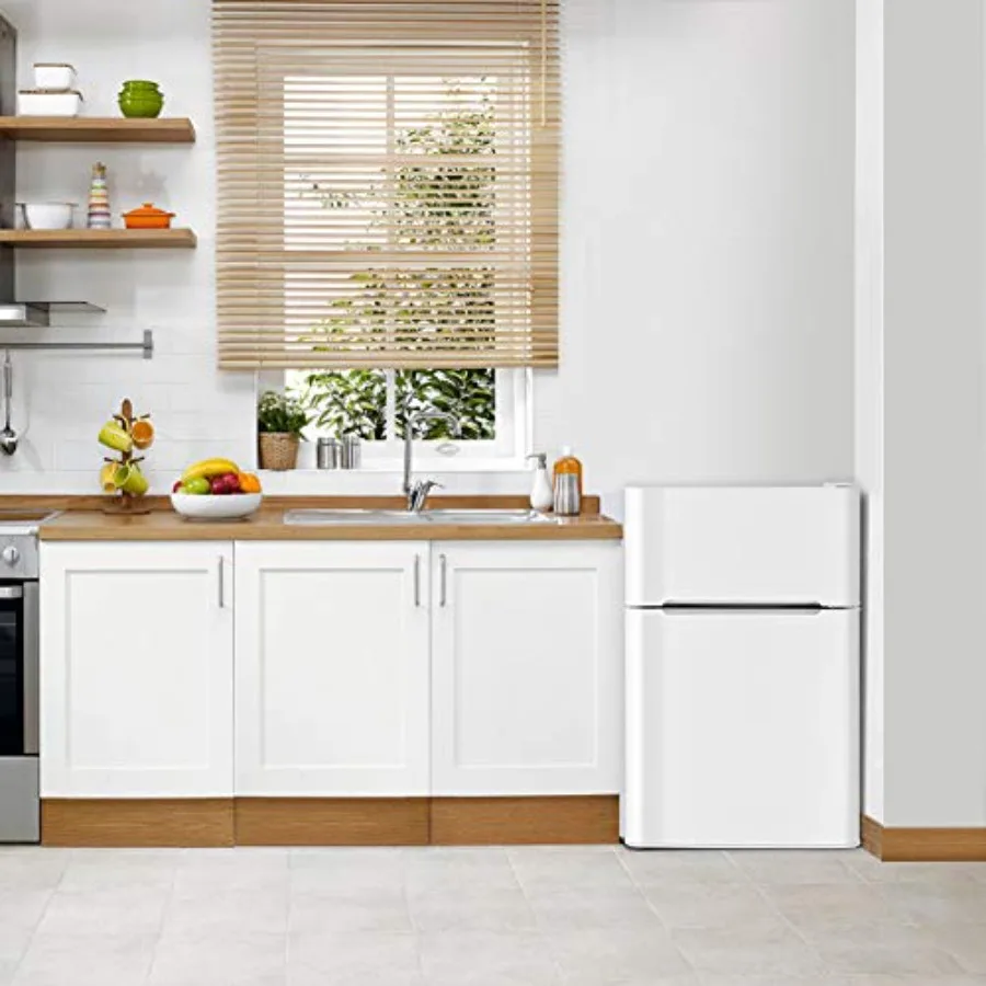 3.2 مكعب. ثلاجة FT صغيرة مع ثلاجة بفريزر بباب مزدوج مع أرفف زجاجية قابلة للتعديل ودرجة حرارة قابلة للإزالة وتبريد مدمج #2