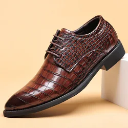 Crocodile Skin Luxury Brand Men's Leather Shoes Lace Pointy Derby Oxford Print Casual Men's Dress Shoes Wedding Party Shoes