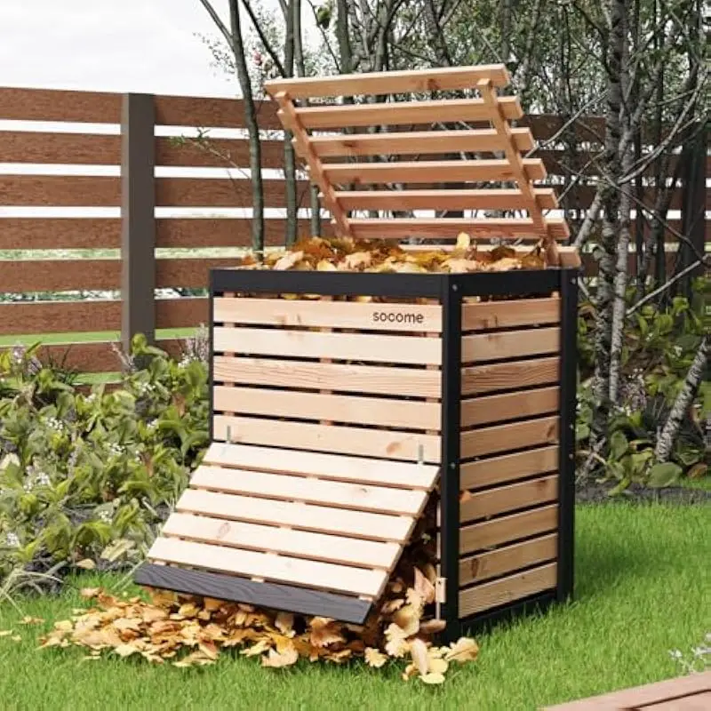 95-gallon rectangular outdoor compost bin crafted from natural cedar wood with burlywood finish measuring 31.5L x 19.6W x 35.4H