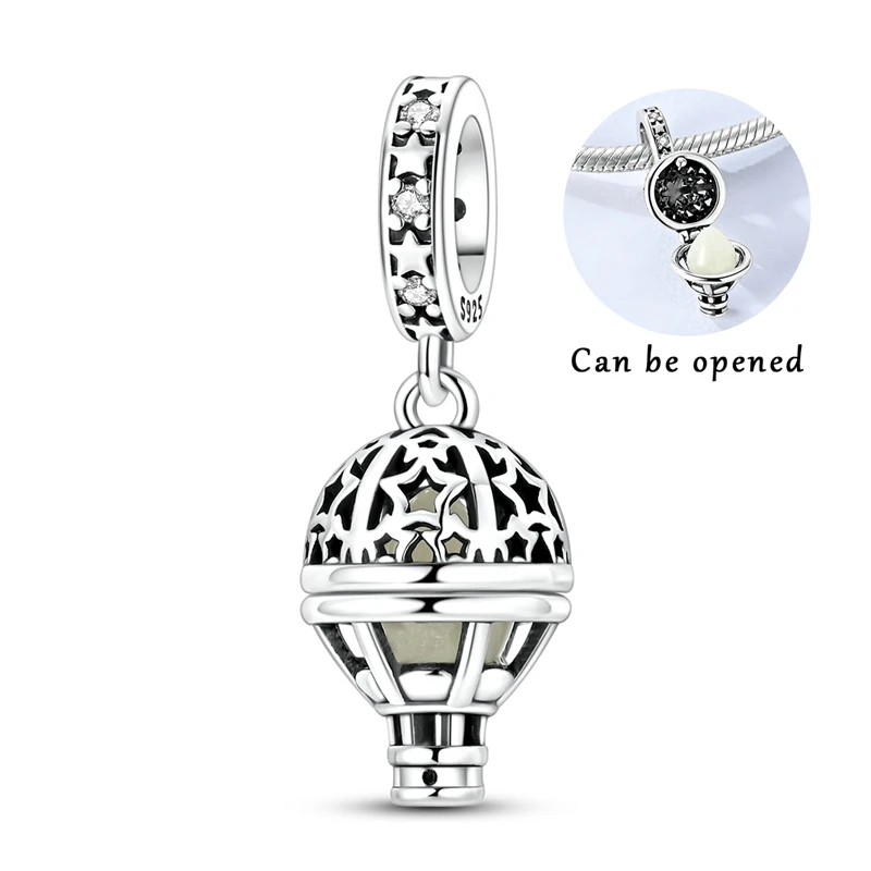 Leuchtender Heißluftballon-Anhänger aus 925er Sterlingsilber mit Zirkonia, passend für Armbänder, Anhänger, DIY-Schmuck, Geschenk für Frauen – Detail 3