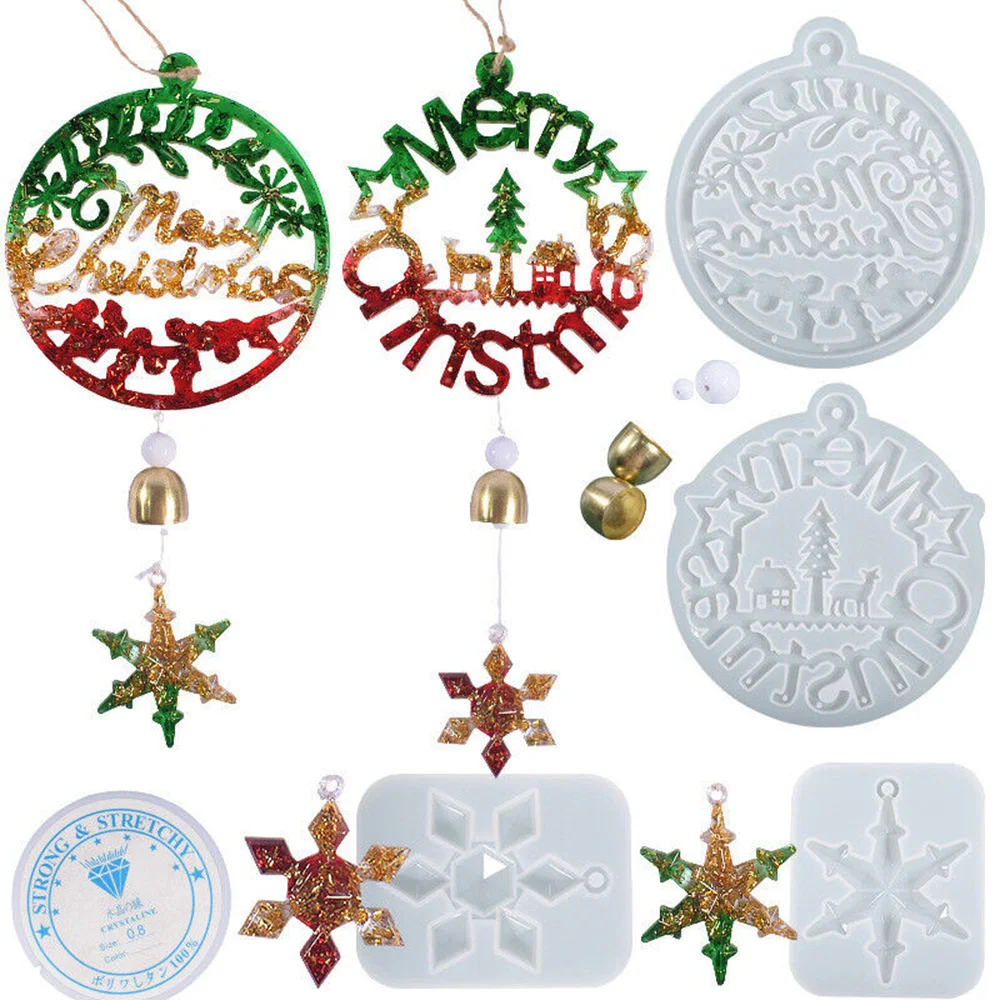 Round Christmas Snow Silicone Mold Set Home Decor  Cake Mould Resin Drop Ornament Hanging Pendant Decoration Kit