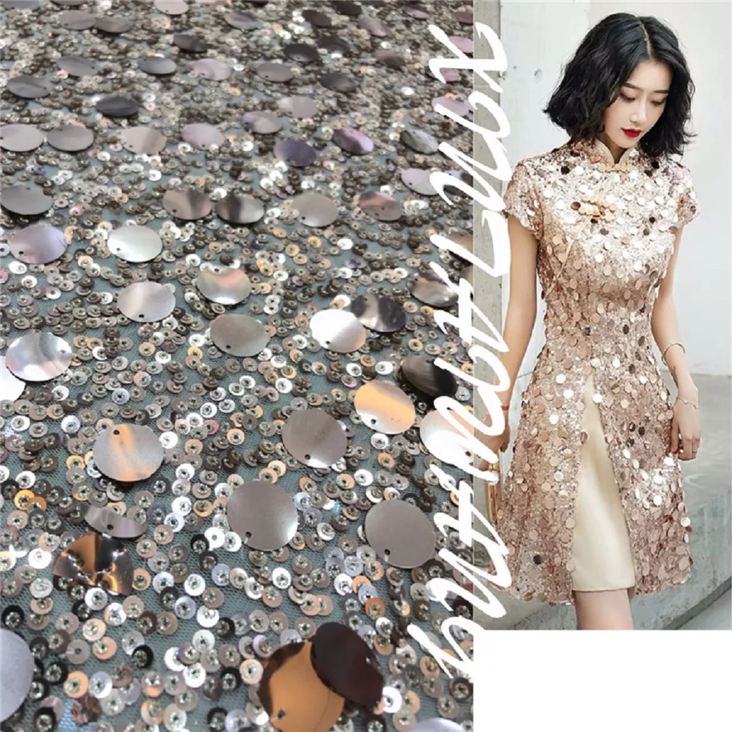 

New product: Stacked mesh, sequined embroidery, women's dress, evening dress, sequined fabric