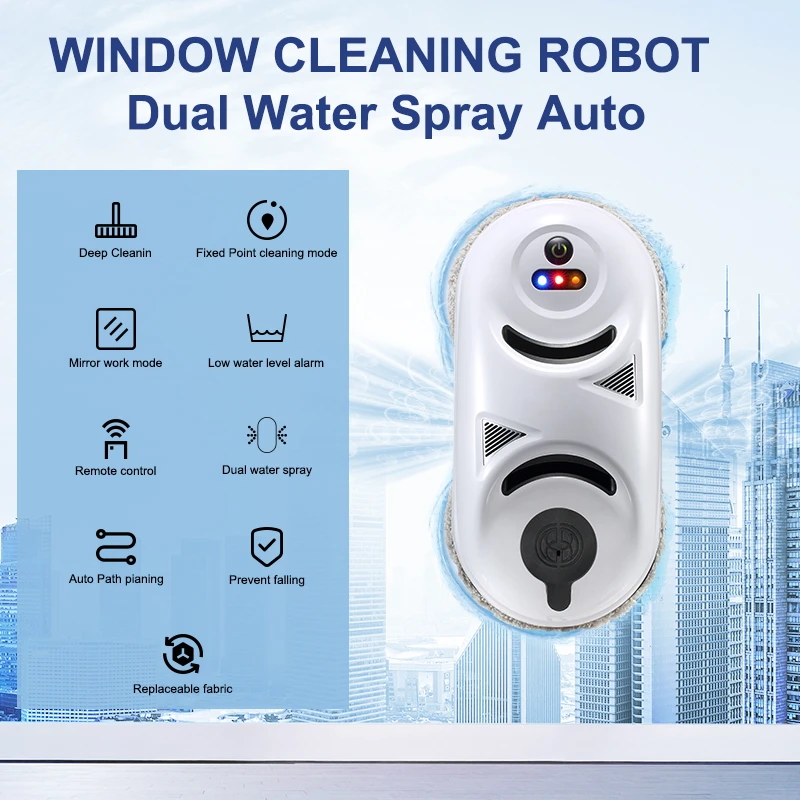 New design 2 sides Water Spray 3 Auto Cleaning Mode Robot Window Cleaning robot glass cleaner robot window cleaner with factory