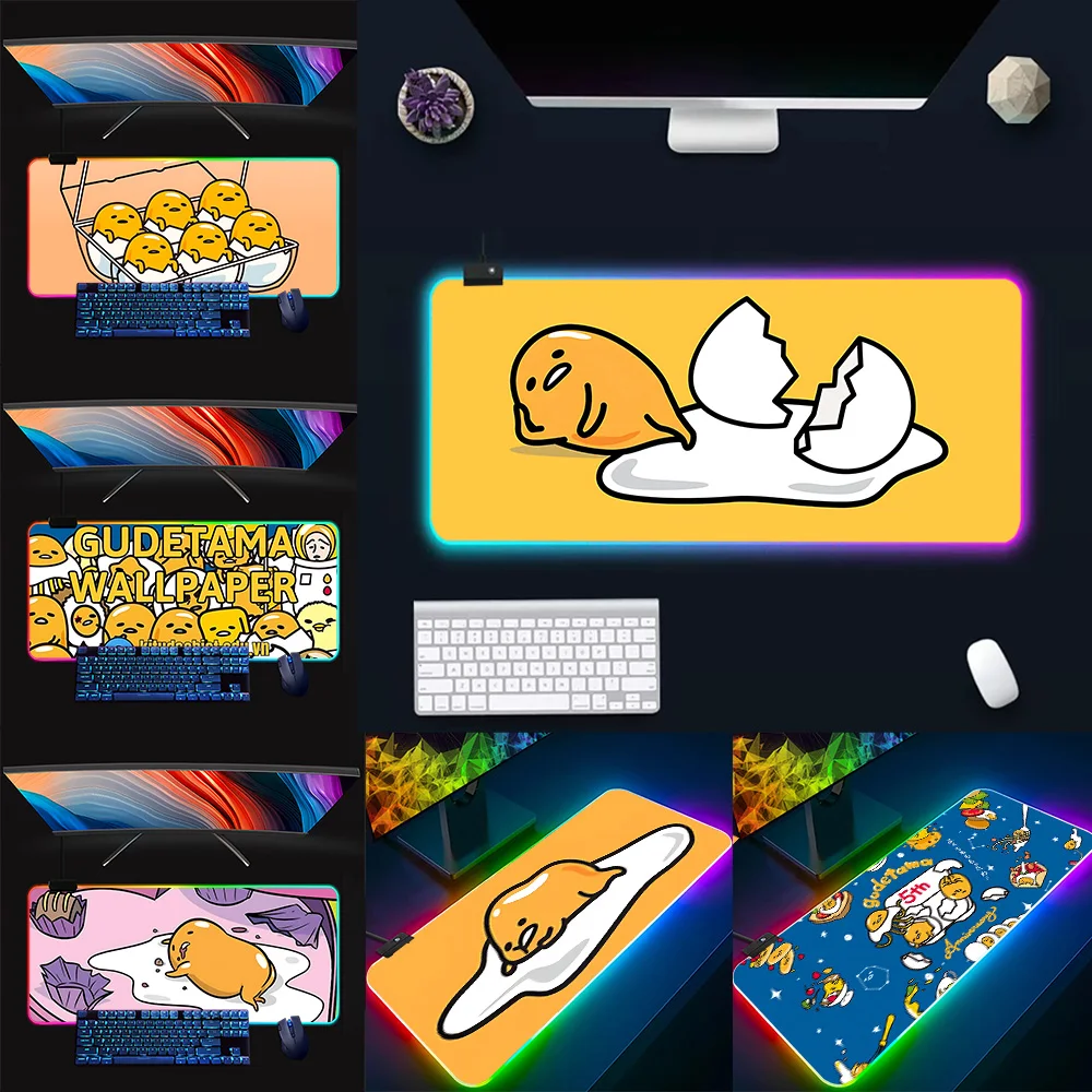 Sanrio Gudetama Lazy Egg RGB Pc Gamer Keyboard Mouse Pad Mousepad LED Glowing Mouse Mats Rubber Gaming Computer Mausepad