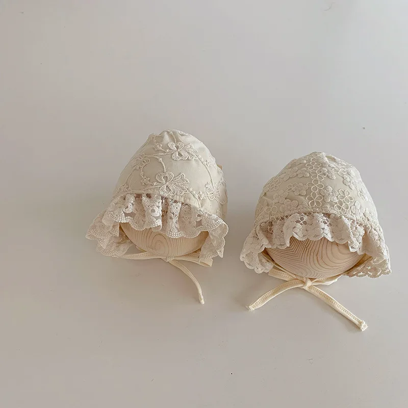 Cute Princess Infant Baby Photography Hat Beige Color Embroidery Floral Ruffle Hat Spring Summer Newborn Photography Props