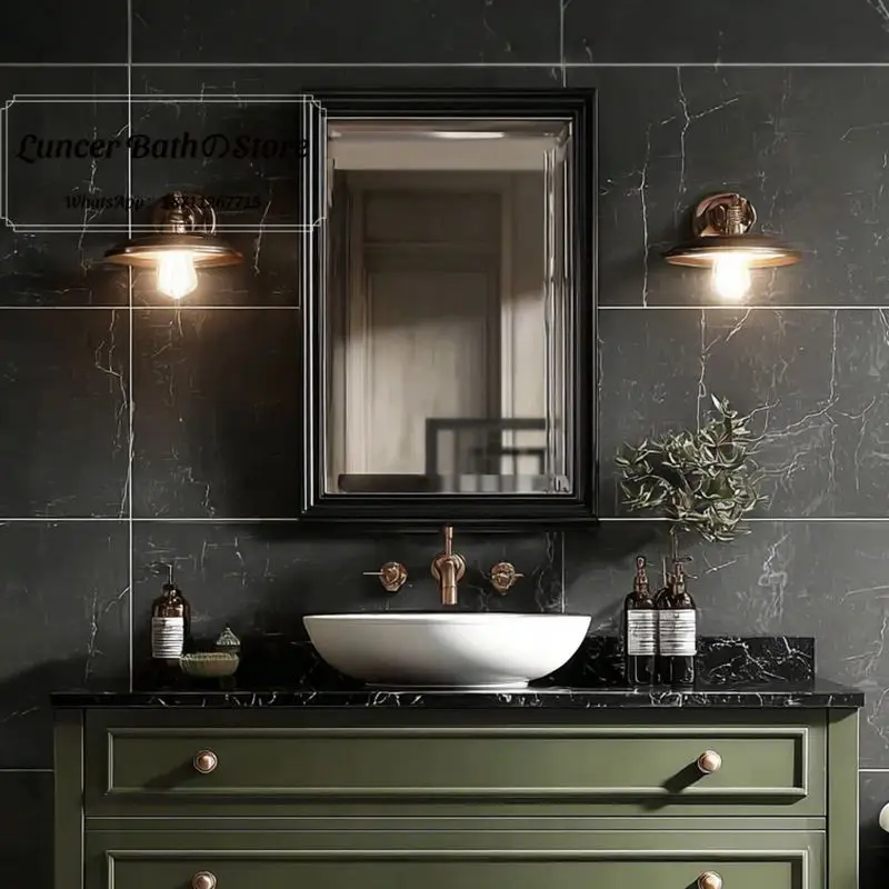 French Retro Oak Bathroom Vanity, Freestanding Countertop Sink Basin, Wood Washbasin Cabinet Set for Home Toilet